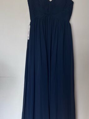 Azazie Ali Navy Blue Chiffon Floor Length Dress Bridesmaid Prom Formal NWT